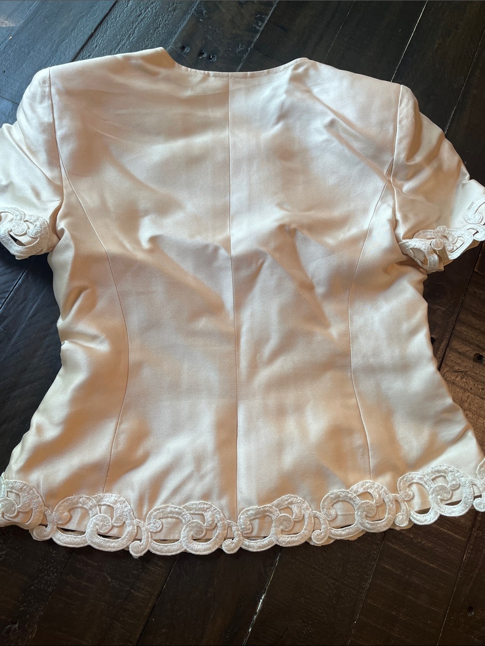 CHANEL Cream Silk Short Sleeve Top with Embroidered Loop Trim - Picture 14 of 16